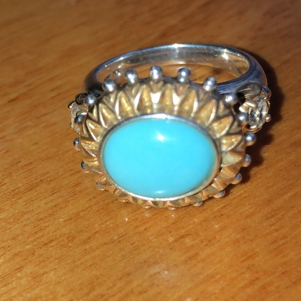 Barbara Bixby Turquoise Sterling Silver & 18K ring with Topaz Size 7